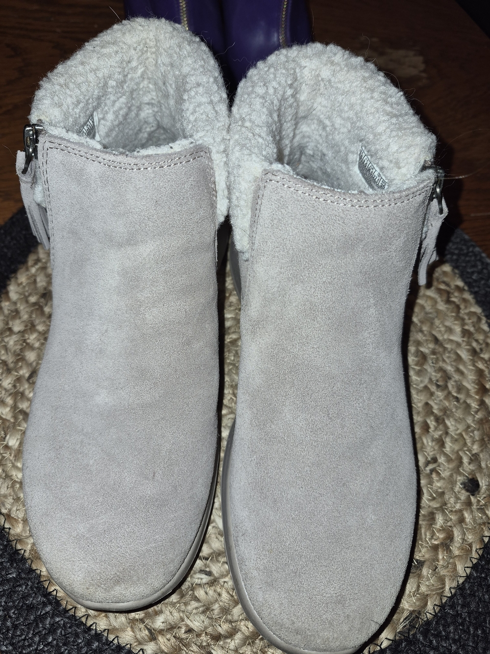 Skechers Light Gray Suede Ankle Booties with Shearling Cuff